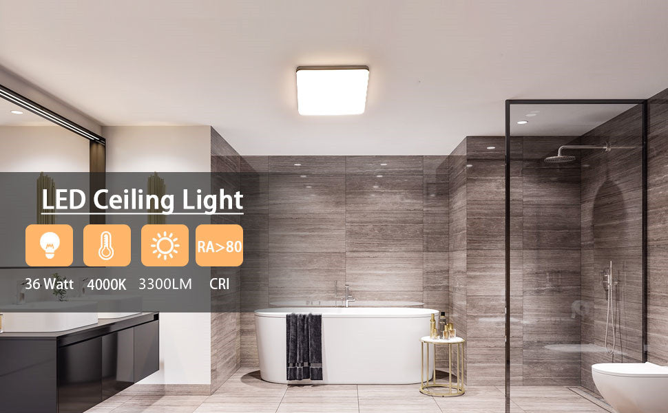 Ceiling Light - White Plastic Frame, Natural Light