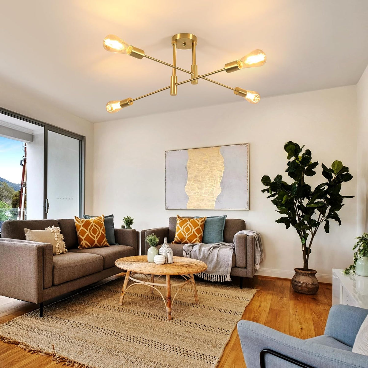 Ceiling Light - Gold Metal Frame
