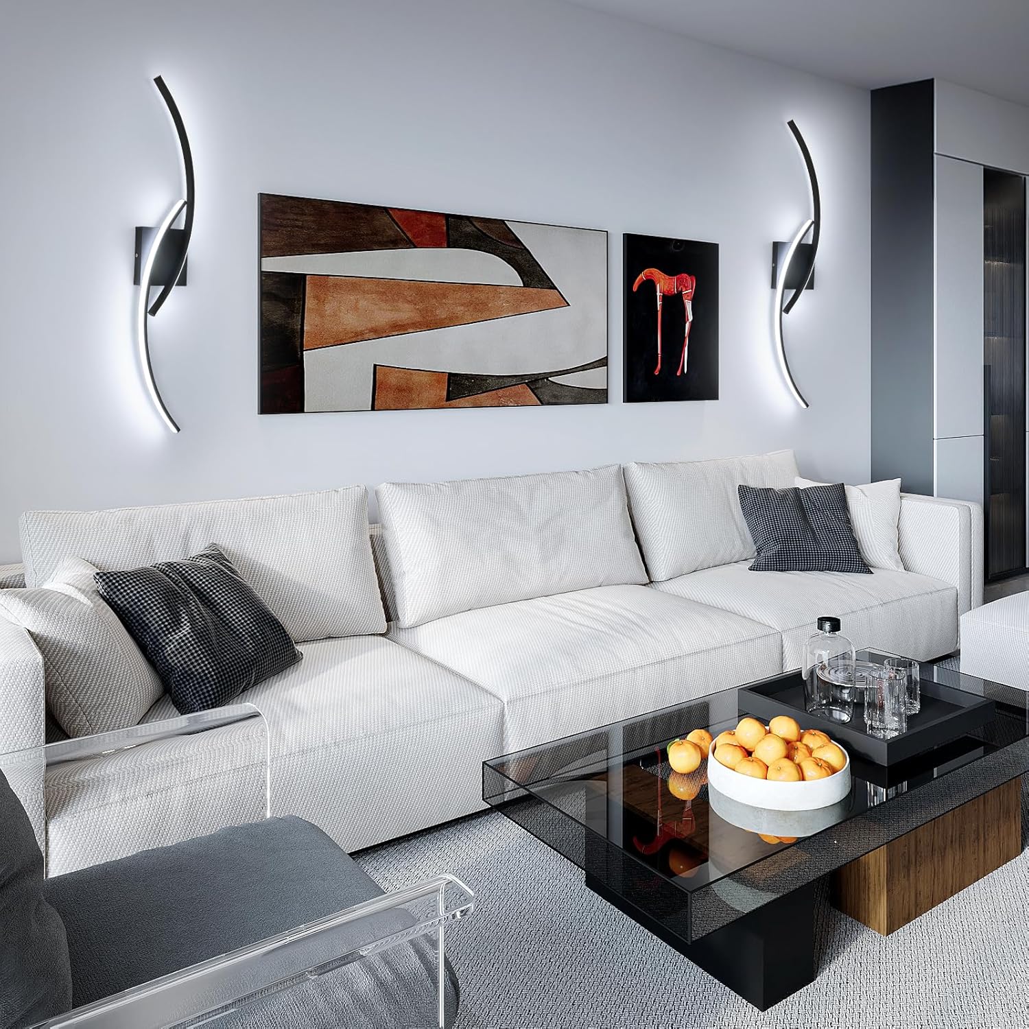 Wall Light - Black Aluminium Frame, White Light
