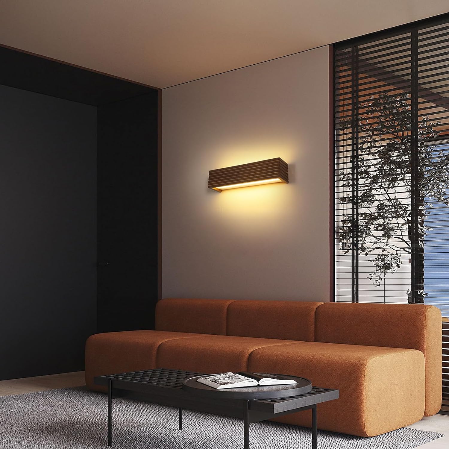 Wandleuchte - Holz-Kunststoff-Rahmen, Warmlicht