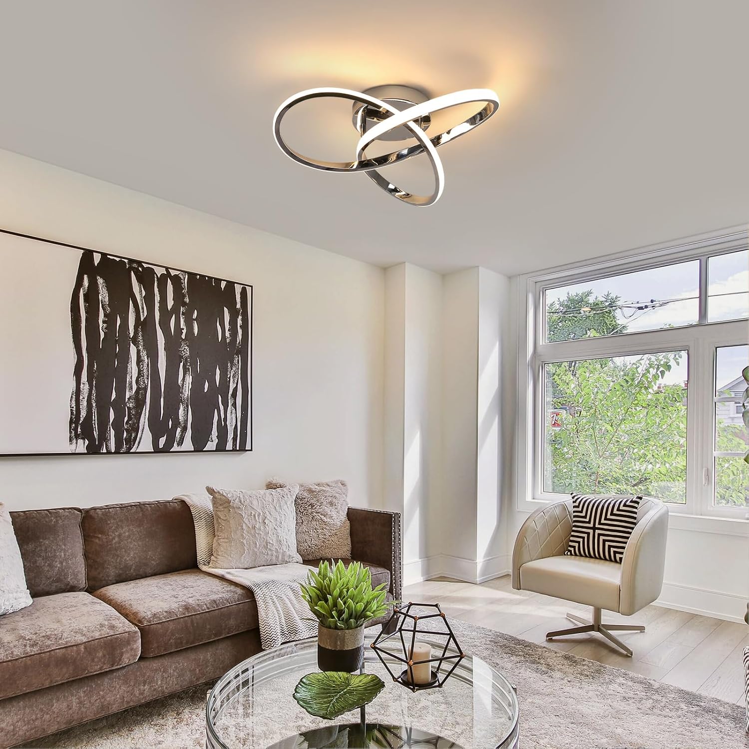 Ceiling Light - Chrome Aluminium Frame, Warm Light