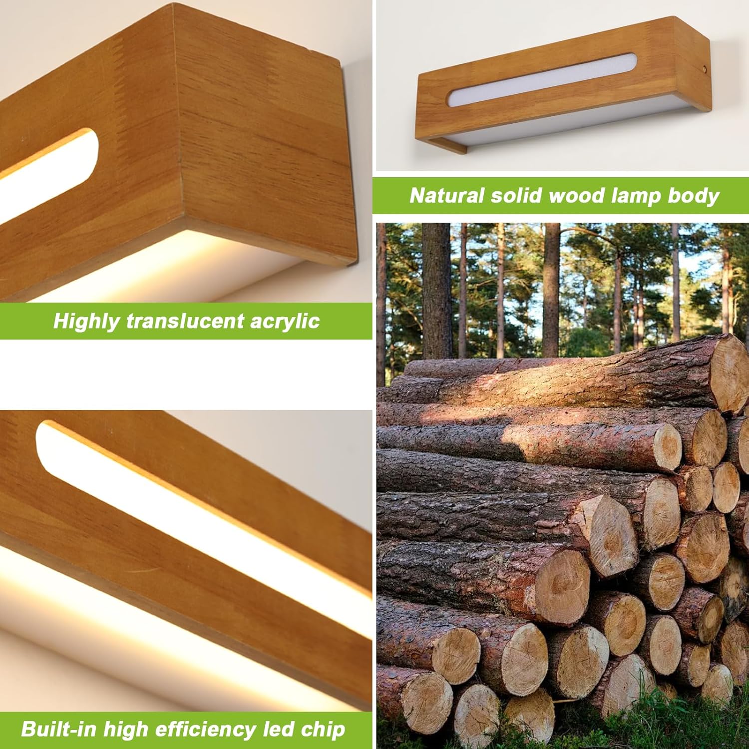 Wandleuchte - Holz-Kunststoffrahmen, Warmlicht