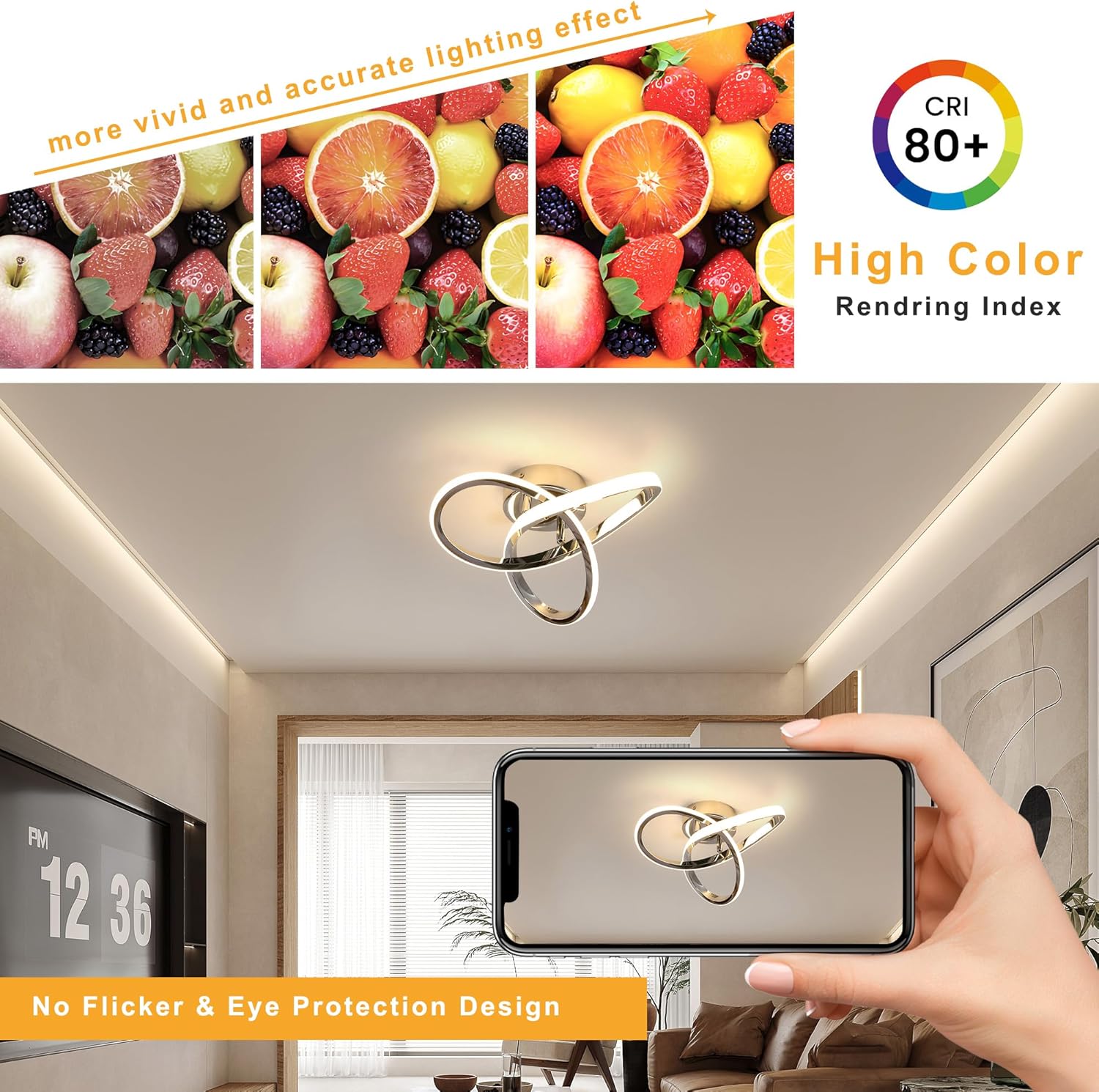 Ceiling Light - Chrome Aluminium Frame, Warm Light