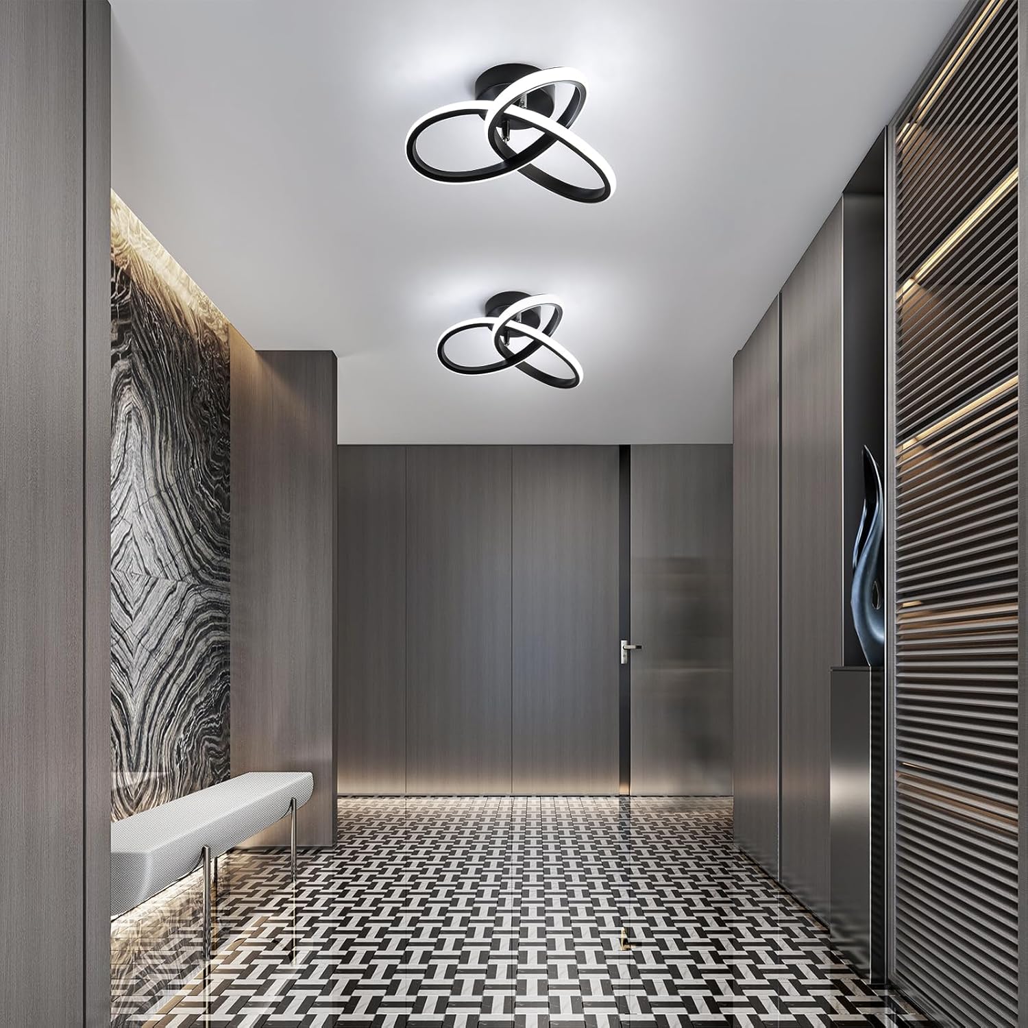 Ceiling Light - Black Aluminium Frame, White Light