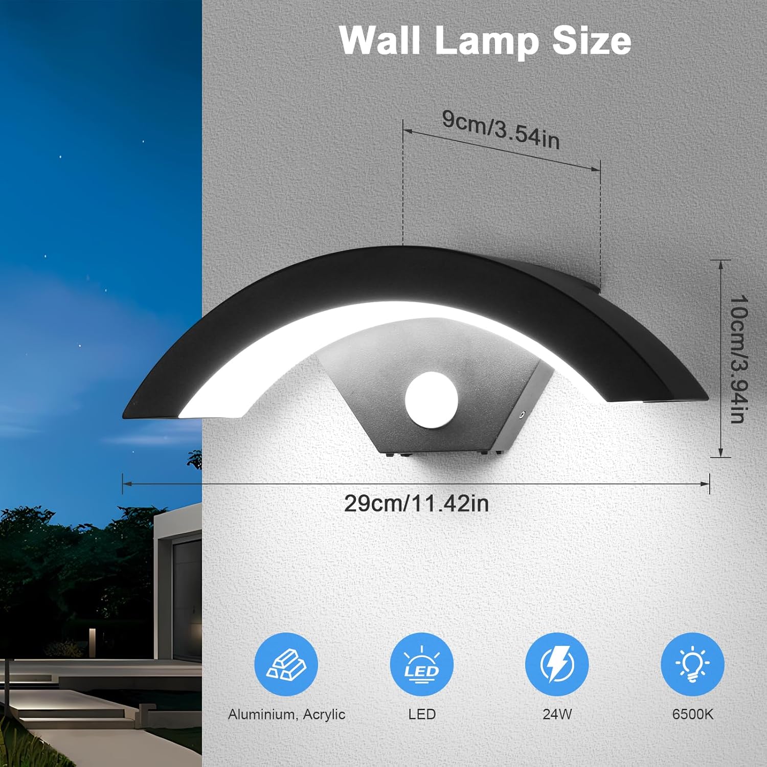 Wall Light - Black Metal Frame, White Light