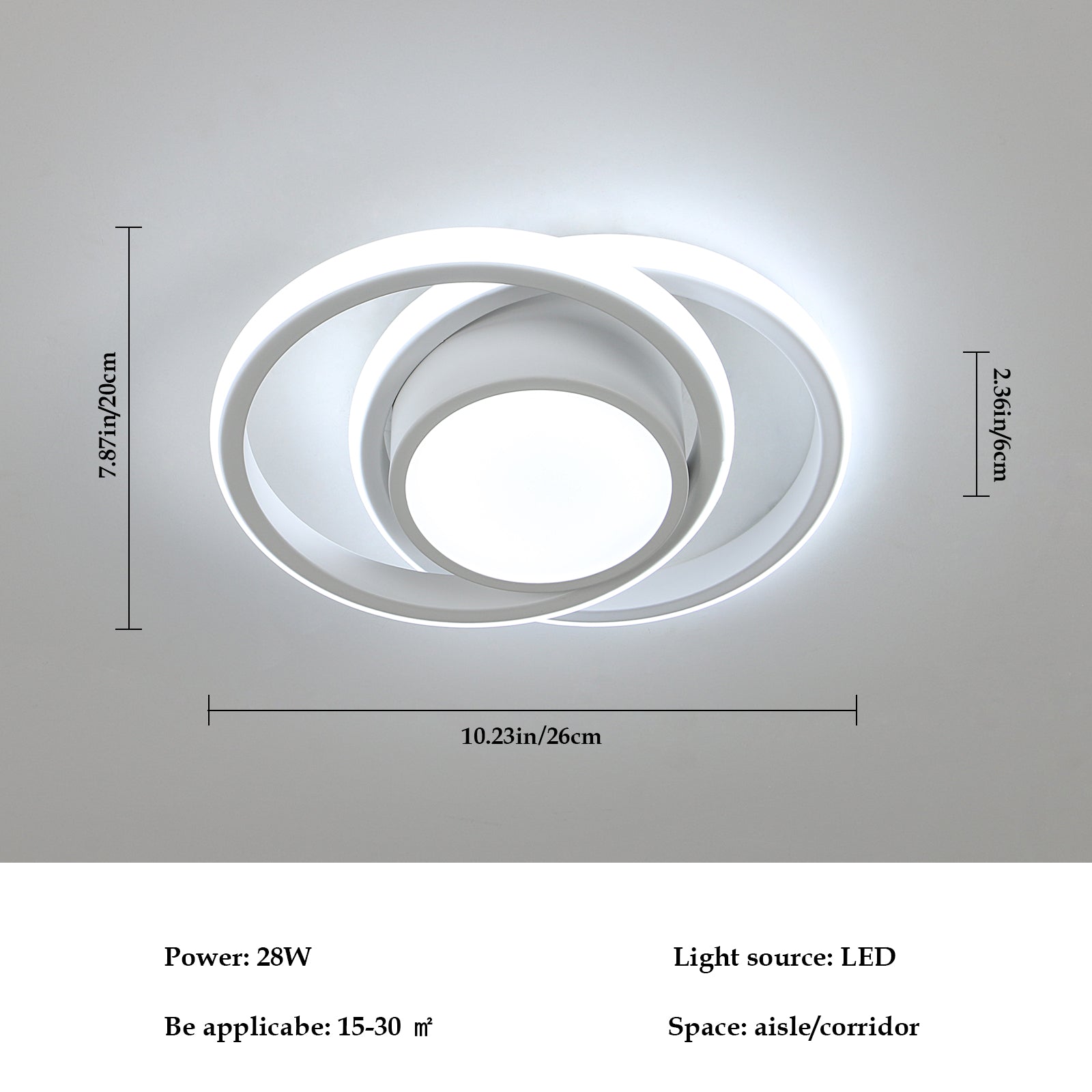 Ceiling Light - White Aluminium Frame, White Light