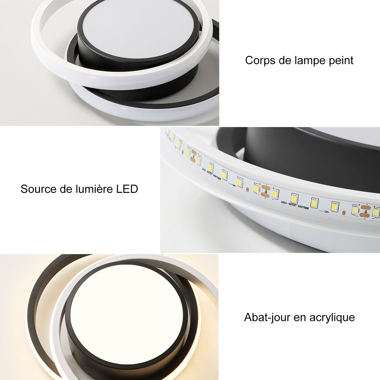 Ceiling Light - Black & White Aluminium Frame, Warm Light
