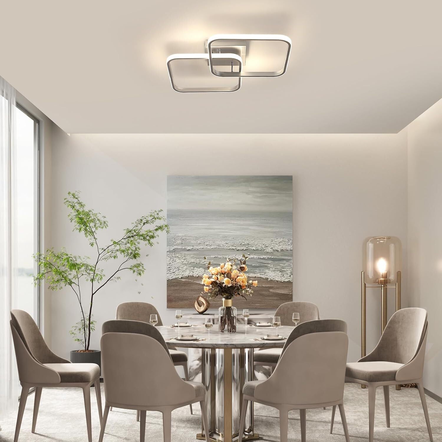 Ceiling Light - Silver Aluminium Frame, Natural Light