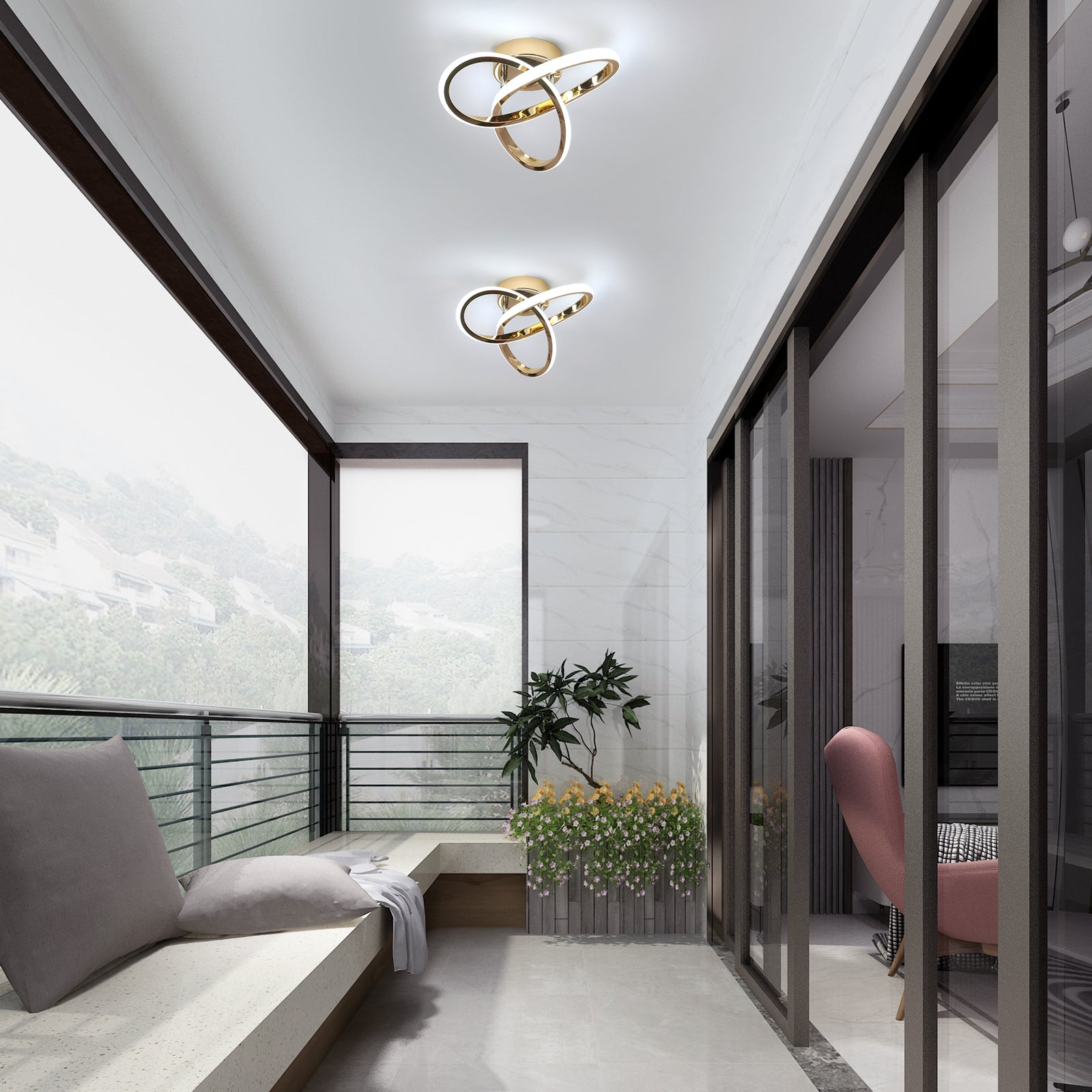Ceiling Light - Gold Aluminium Frame, White Light