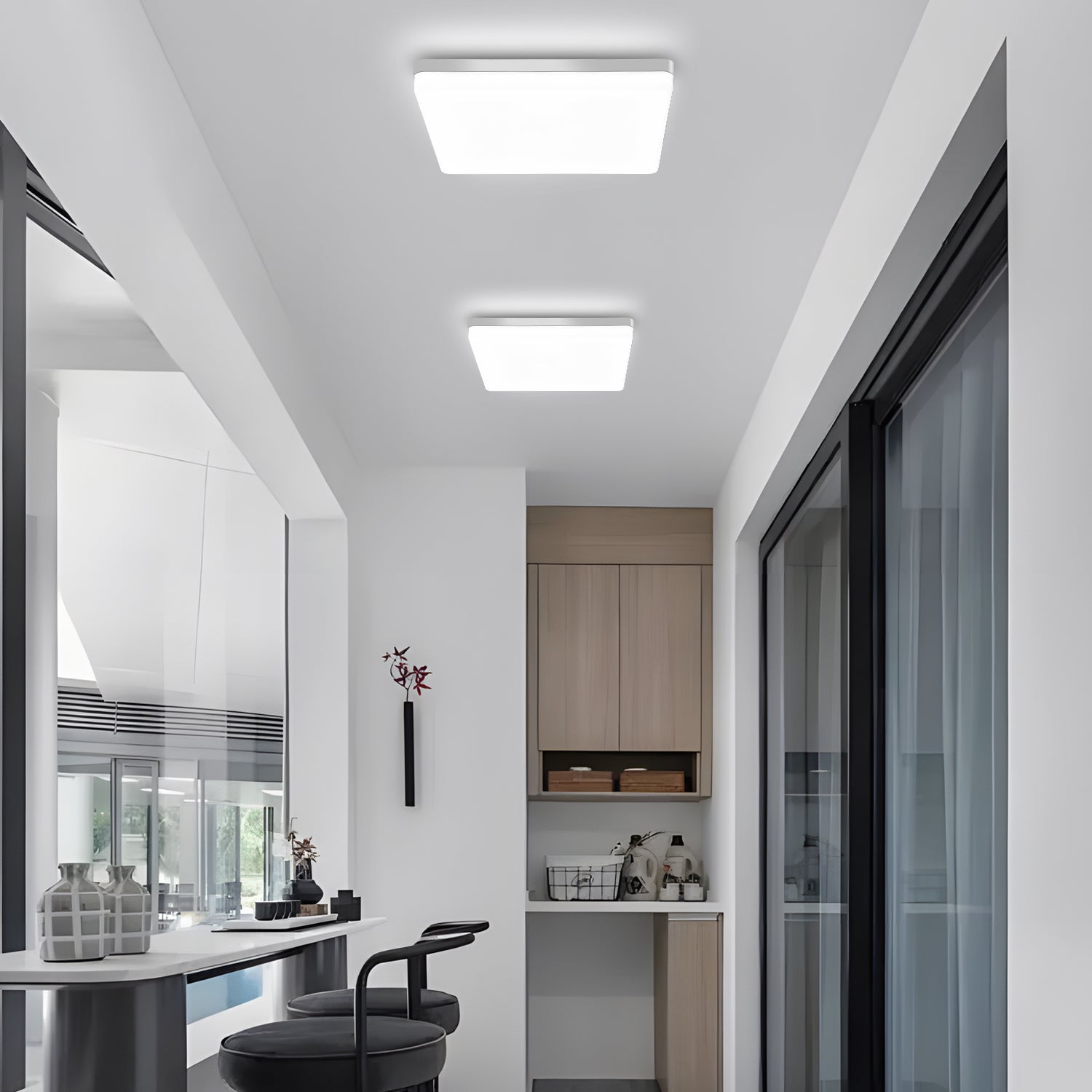 Ceiling Light - White Plastic Frame, White Light