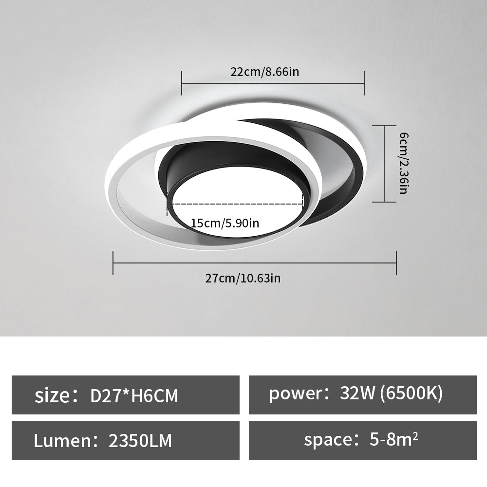 Ceiling Light - Black & White Aluminium Frame, White Light