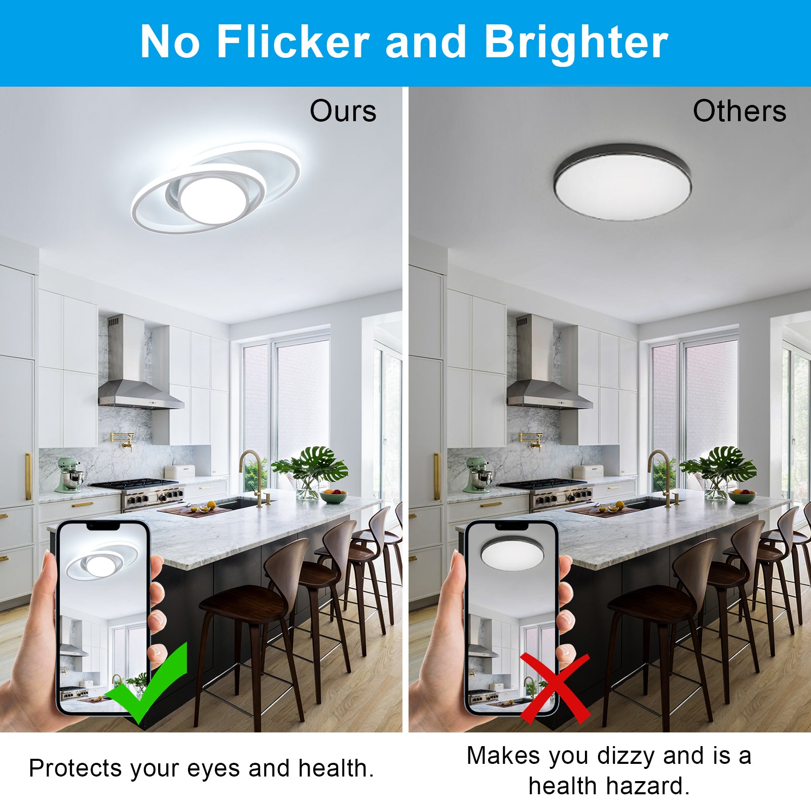 Ceiling Light - White Metal Frame, White Light