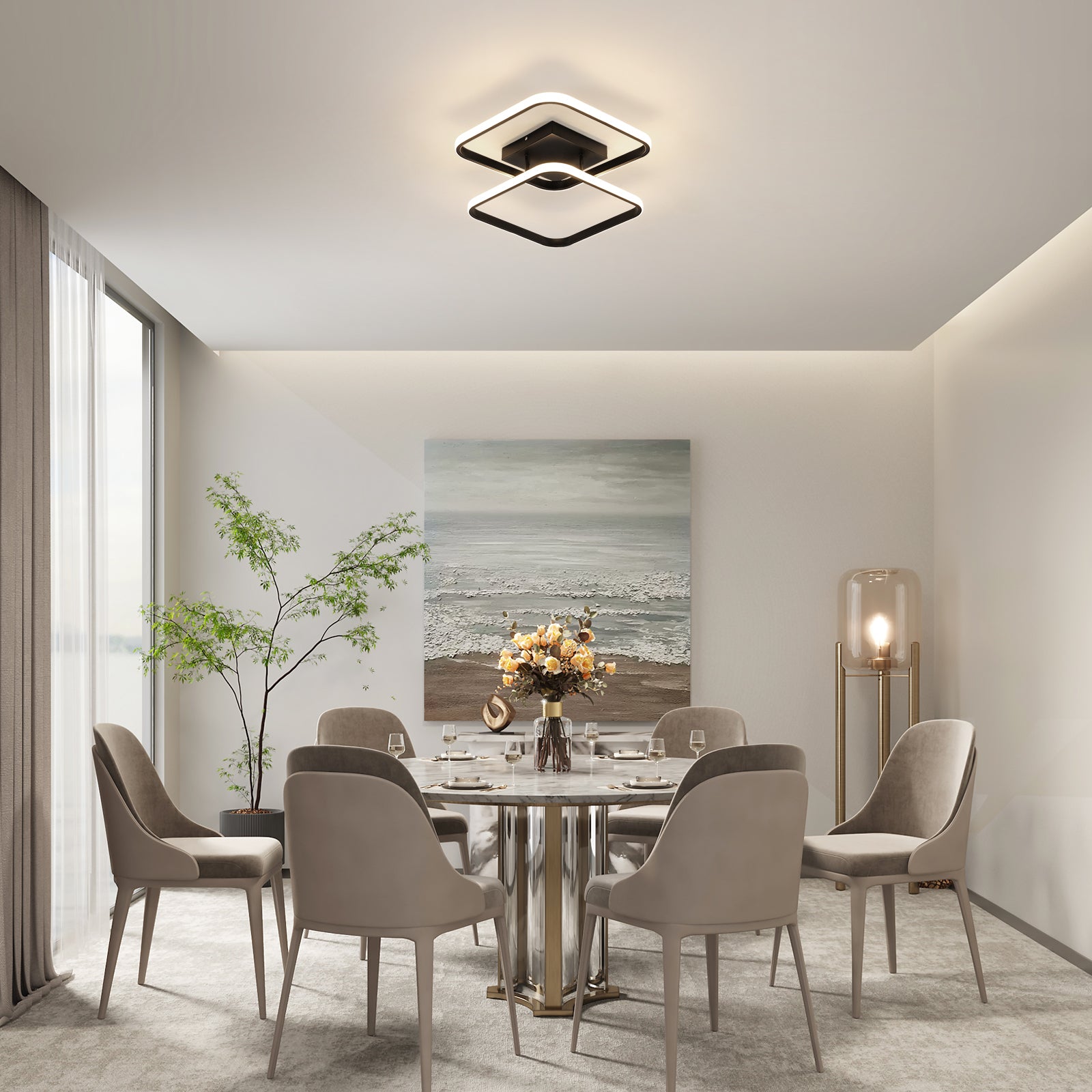 Ceiling Light - Black Aluminium Frame, Natural Light