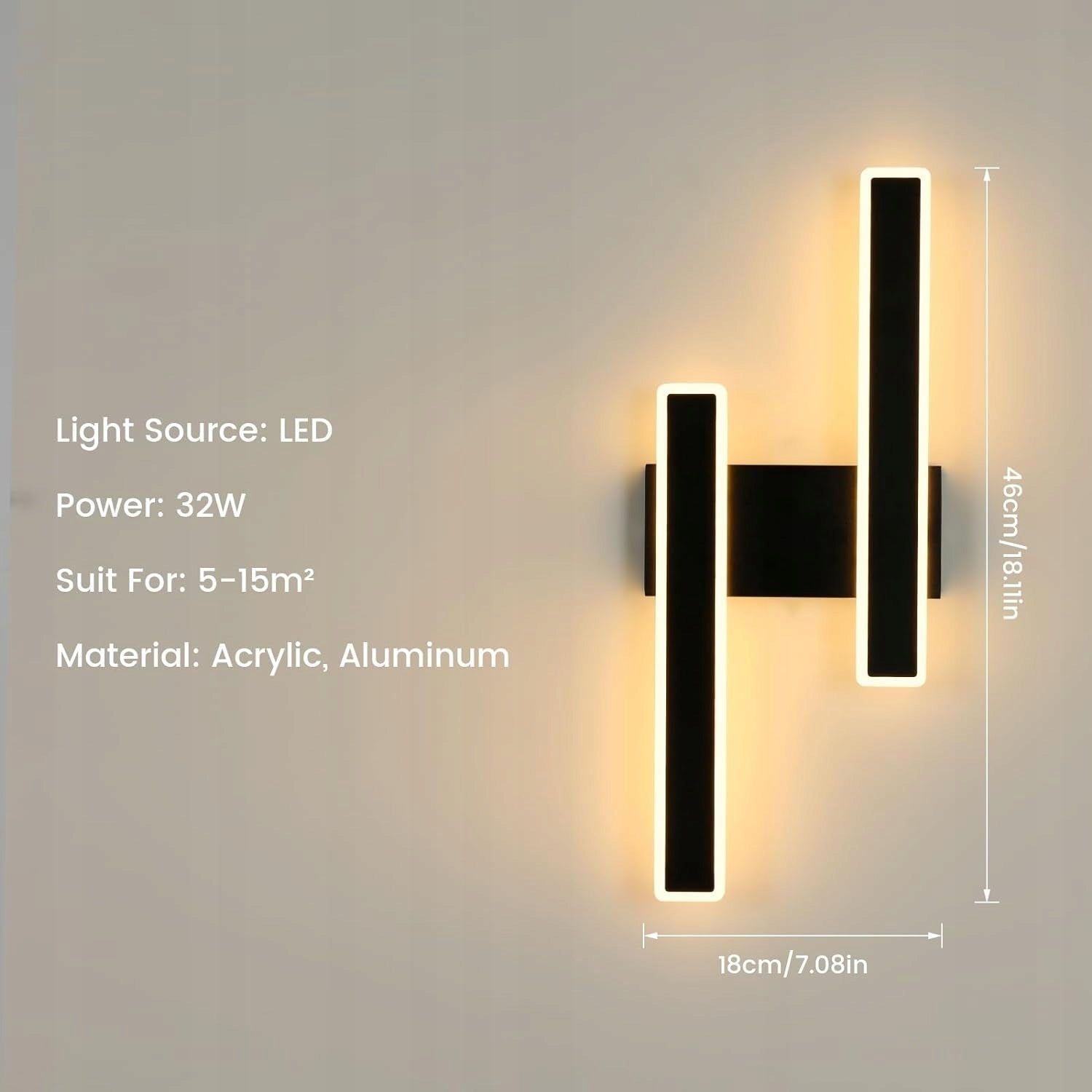 Wall Light - Black Acrylic Frame, Warm Light