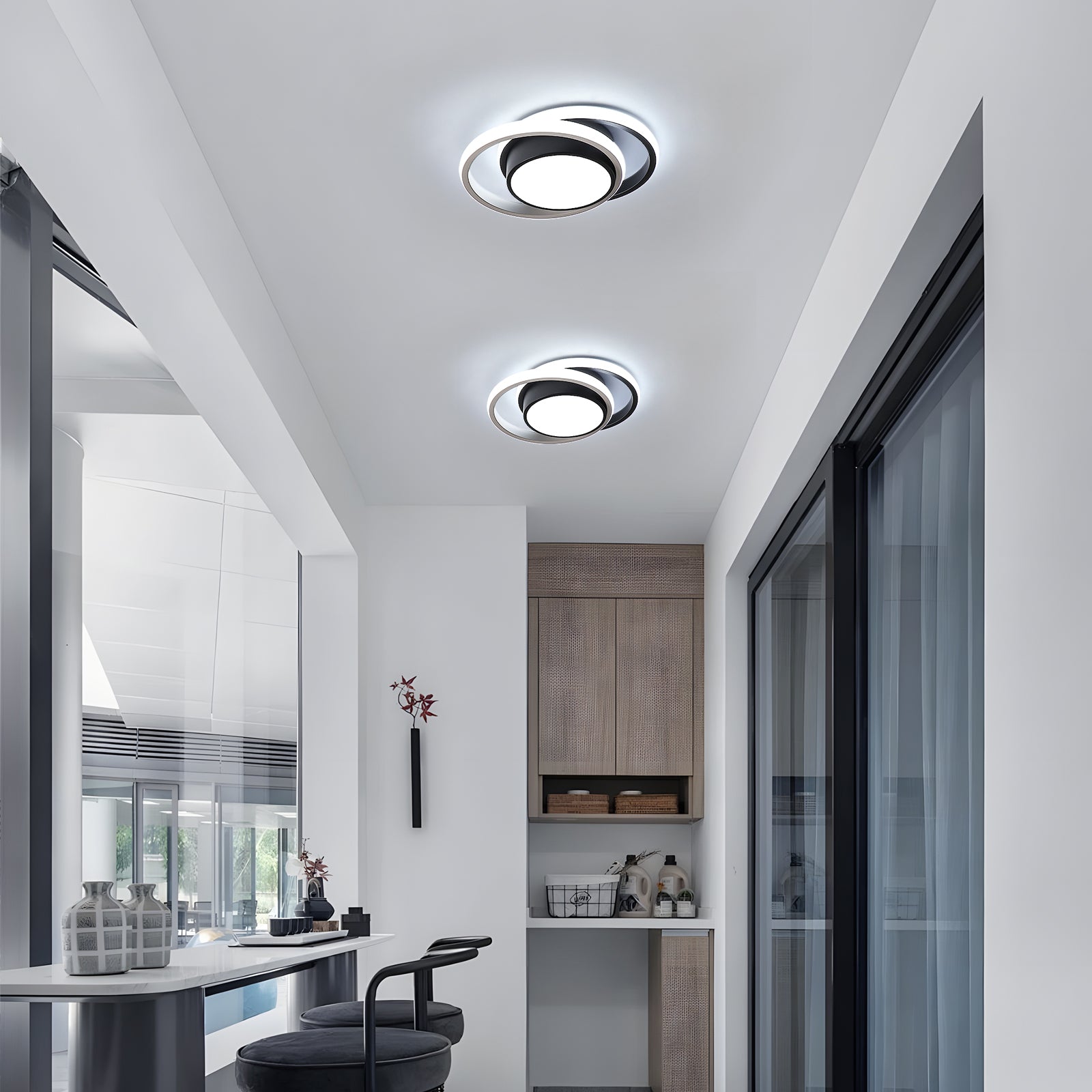 Ceiling Light - Black & White Aluminium Frame, White Light