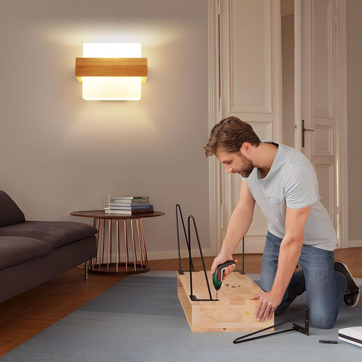 Wall Light - Wood Glass Frame, Tunable