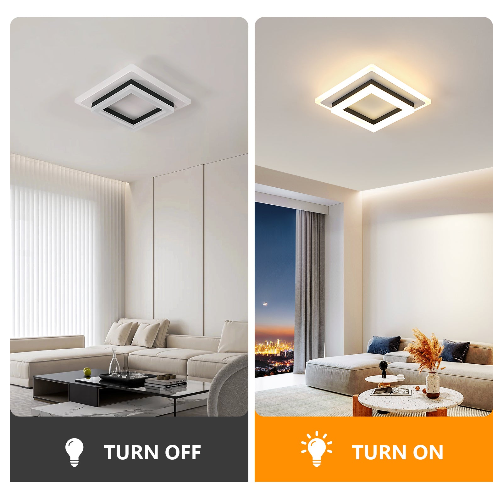 Ceiling Light - Black & White Acrylic Frame, Warm Light