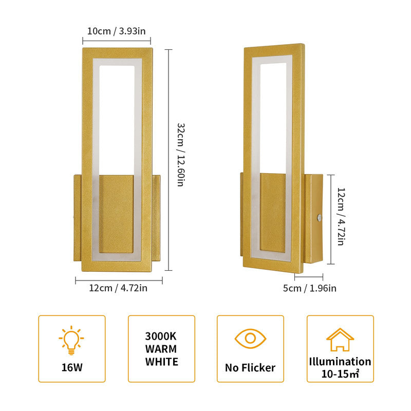 Wandleuchte – Goldener Acrylrahmen, Warmweißes Licht