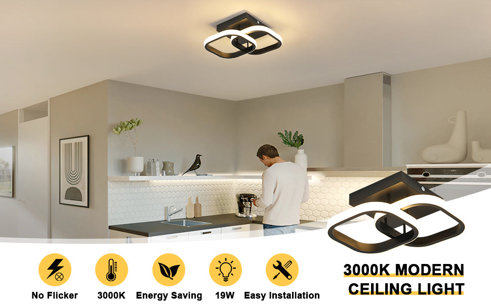 Ceiling Light - Black Aluminium Frame, Warm Light