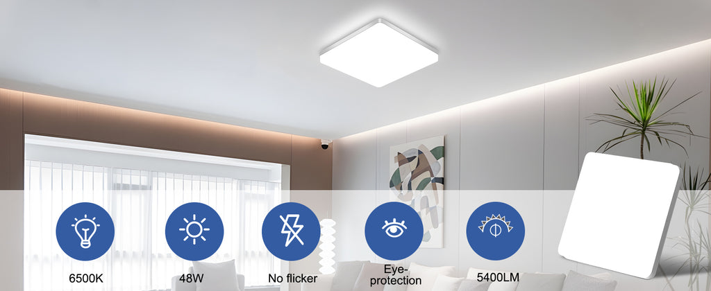 Comely LED Plafonnier 30x30 cm, 48W Blanc Froid 6500K, Plafonnier LED Plat Blanc, IP54 Étanche, Économie d'Énergie, Ultra-fin, pour Salle de Bain, Cuisine, Bureau, Couloir, Salon