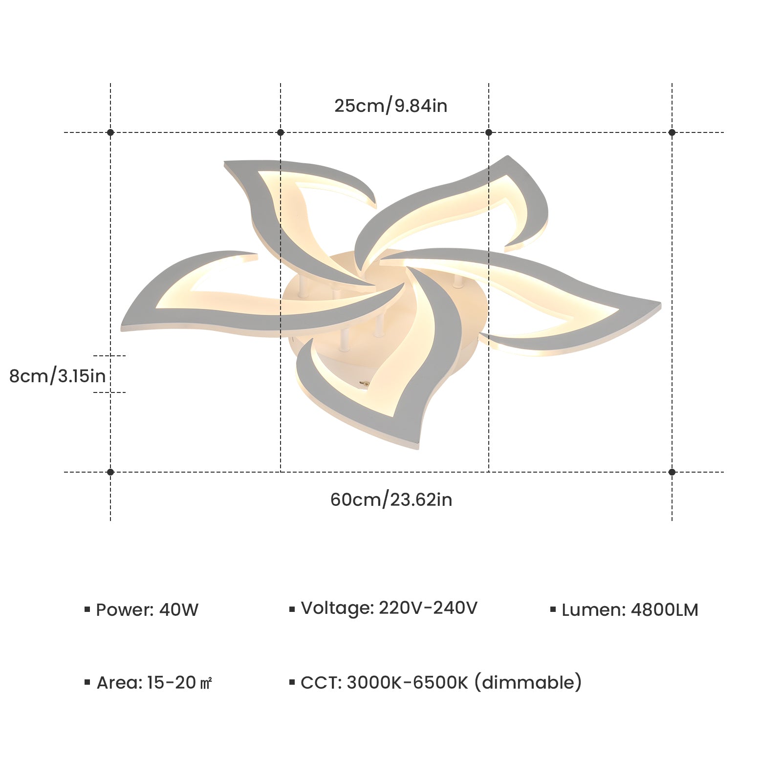 Ceiling Light - White Acrylic Frame, Tunable and Dimmable