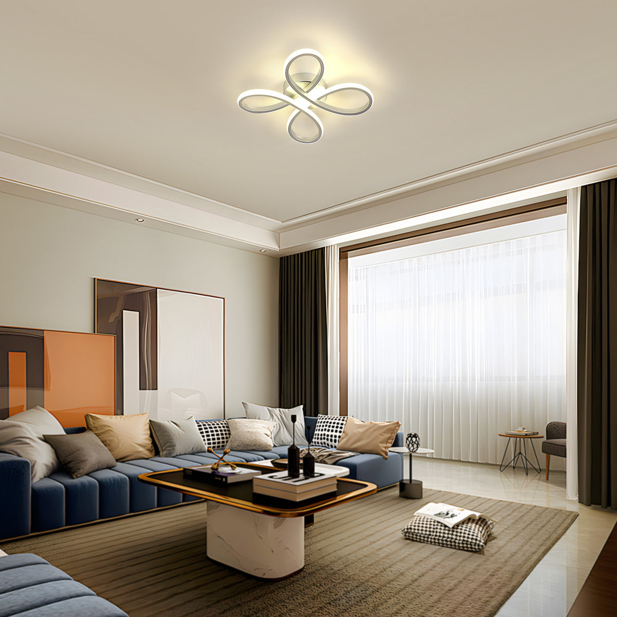 Ceiling Light - Silver Aluminium Frame, Natural Light