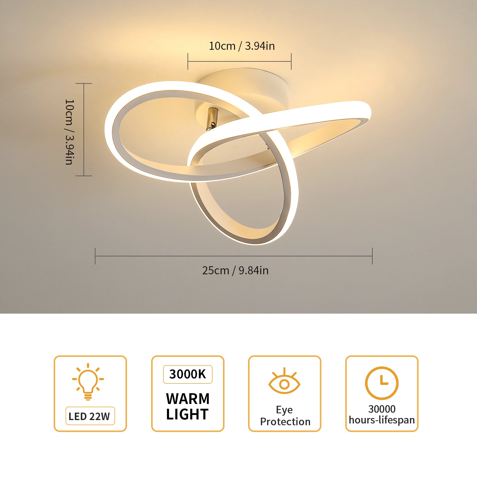 Ceiling Light - White Aluminium Frame, Warm Light