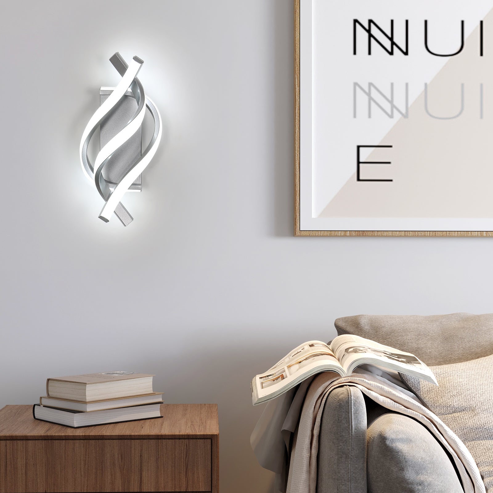 Wall Light - Silver Aluminium Frame, White Light