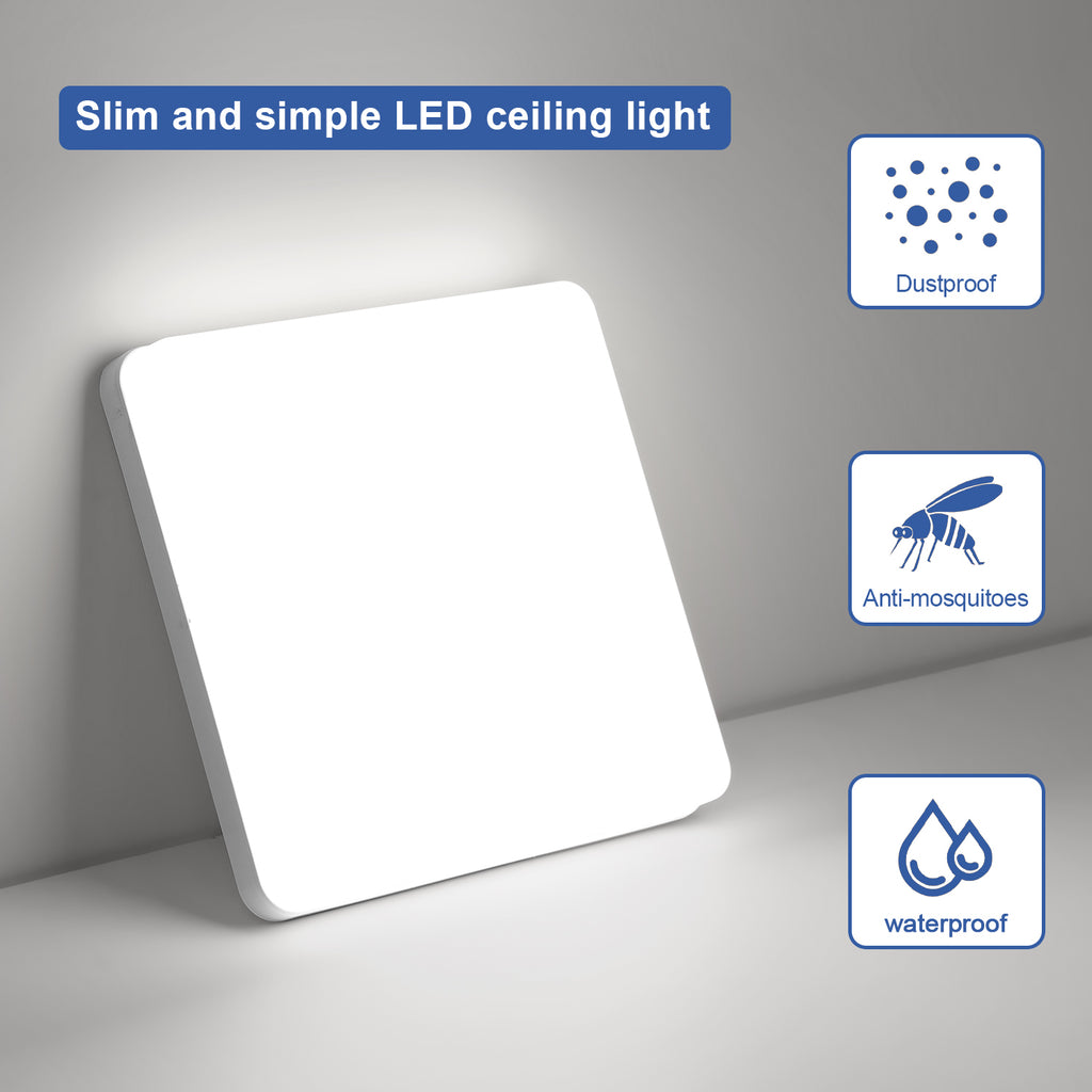 Ceiling Light - White Plastic Frame, White Light