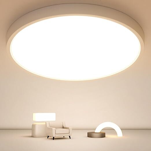 Ceiling Light - White Plastic Frame, Warm Light