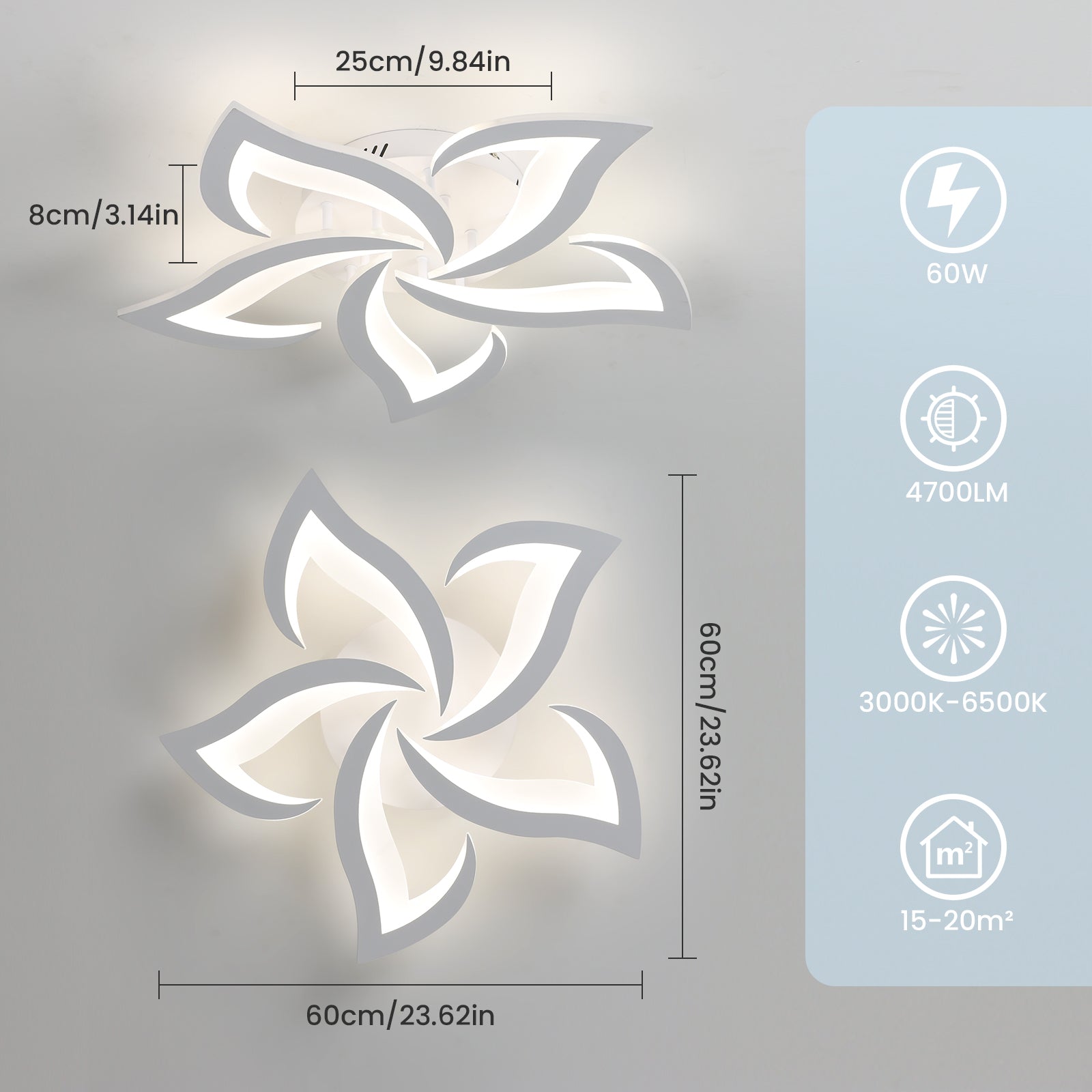 Ceiling Light - White Acrylic Frame, Tunable and Dimmable