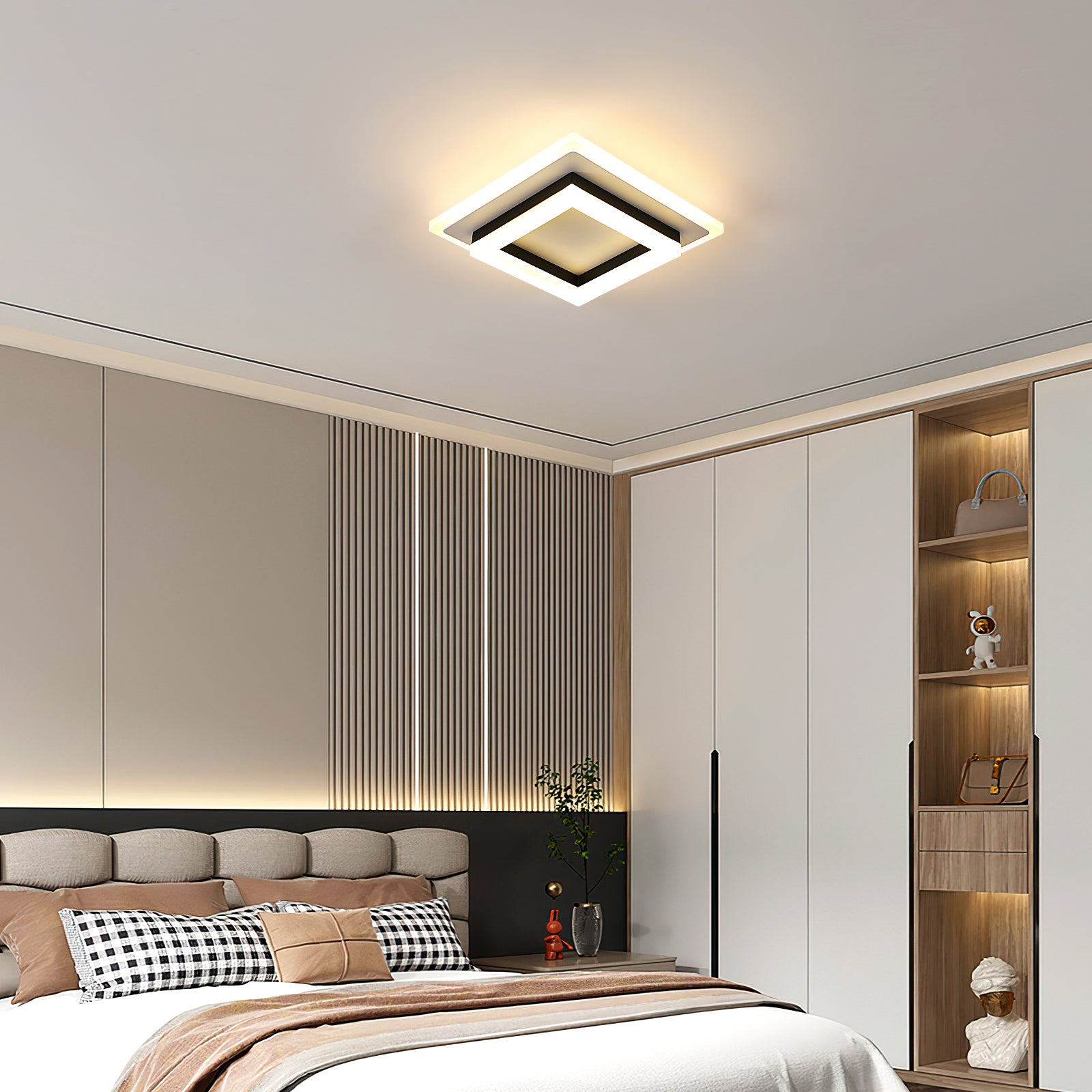 Ceiling Light - Black & White Acrylic Frame, Warm Light