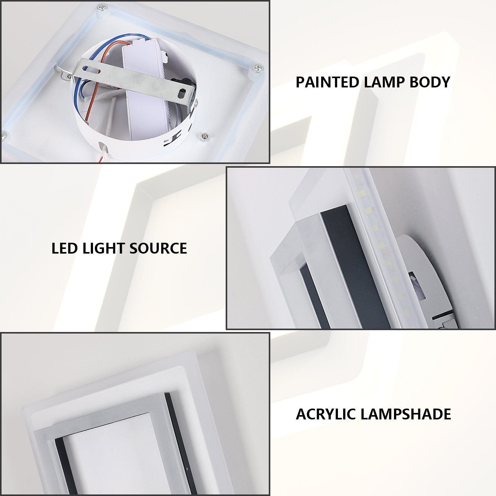 Ceiling Light - Black & White Acrylic Frame, Warm Light